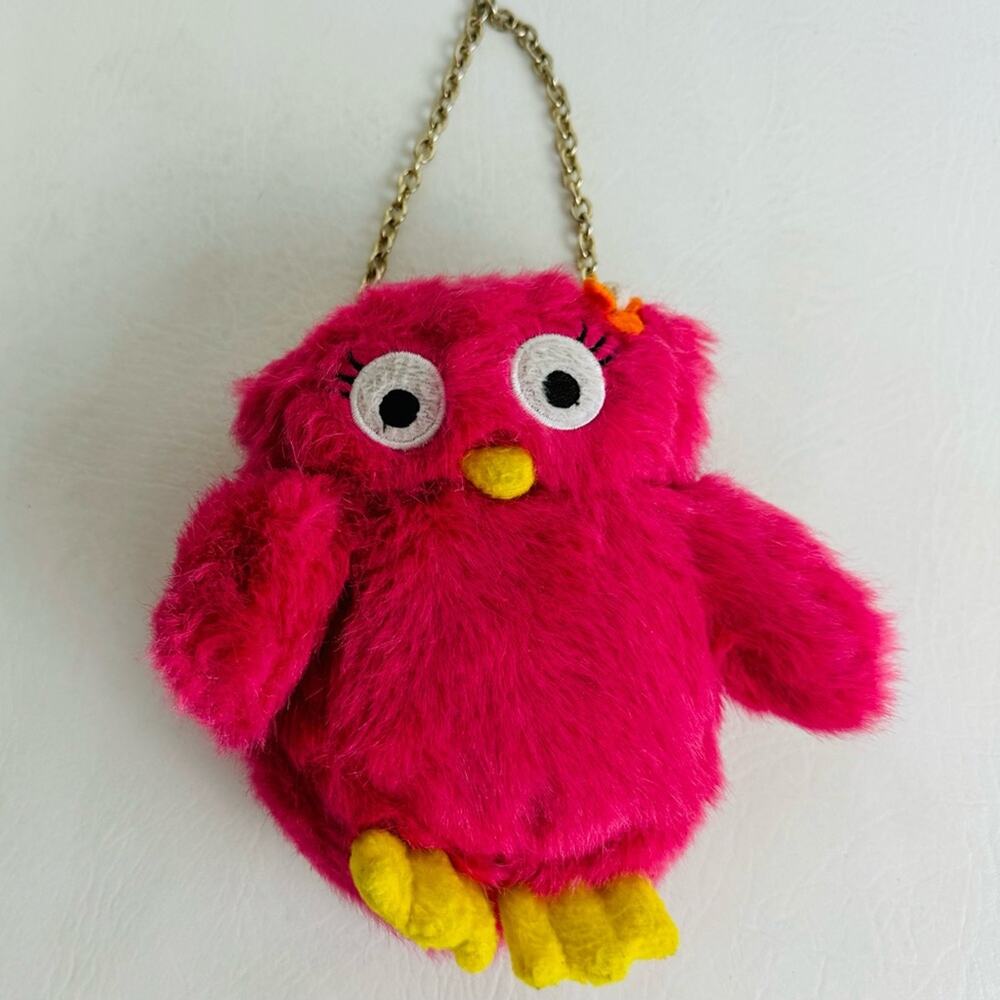Gymboree Childs Girls Homecoming Pink Furry Plush Owl Coin Purse Bag‎